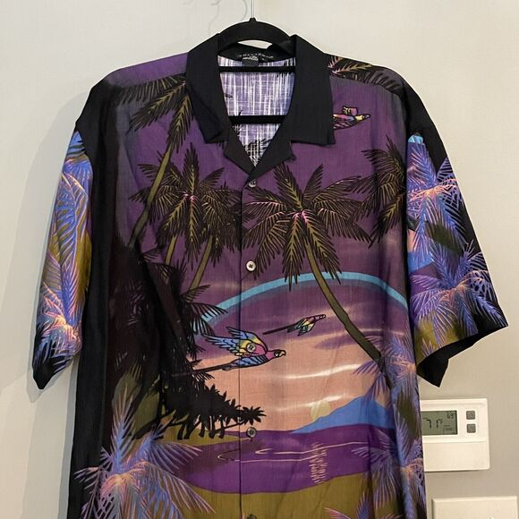 Tulliano Camp Shirt Tropical Woven Button Up Parrot Mens Large New - Picture 2 of 12